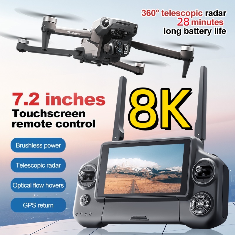 Fpv Brushless Rc Drone 4K - 8K 3-Achsen-Gimbal Bürstenloser 7,2-Zoll-Touchscreen FPV-Fernbedienung Quadcopter