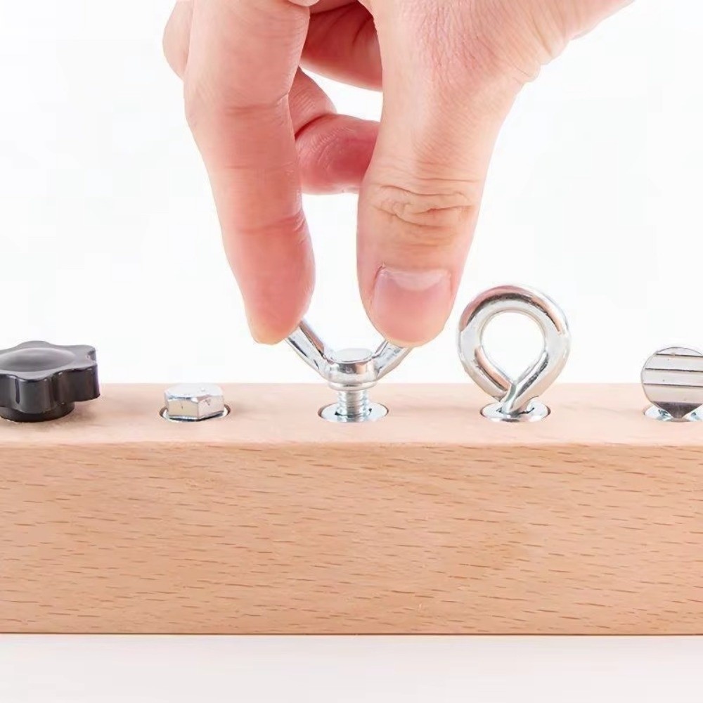 Montessori Wooden Busy Board Toddler - Neues tragbares Montessori-Schrauben-DIY-Metallteile-Beschäftigungsbrett mit glatten Kanten,