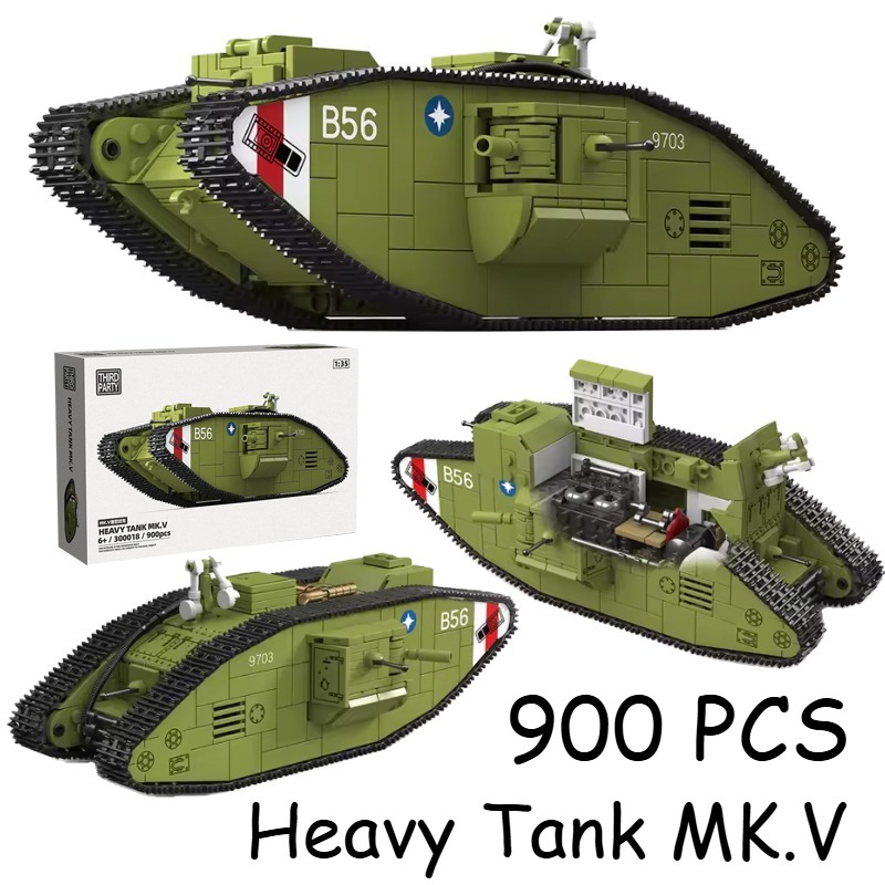Lego Compatible Military Tank - 900-teiliger Bausatz Erster Weltkrieg Schwerer Panzer