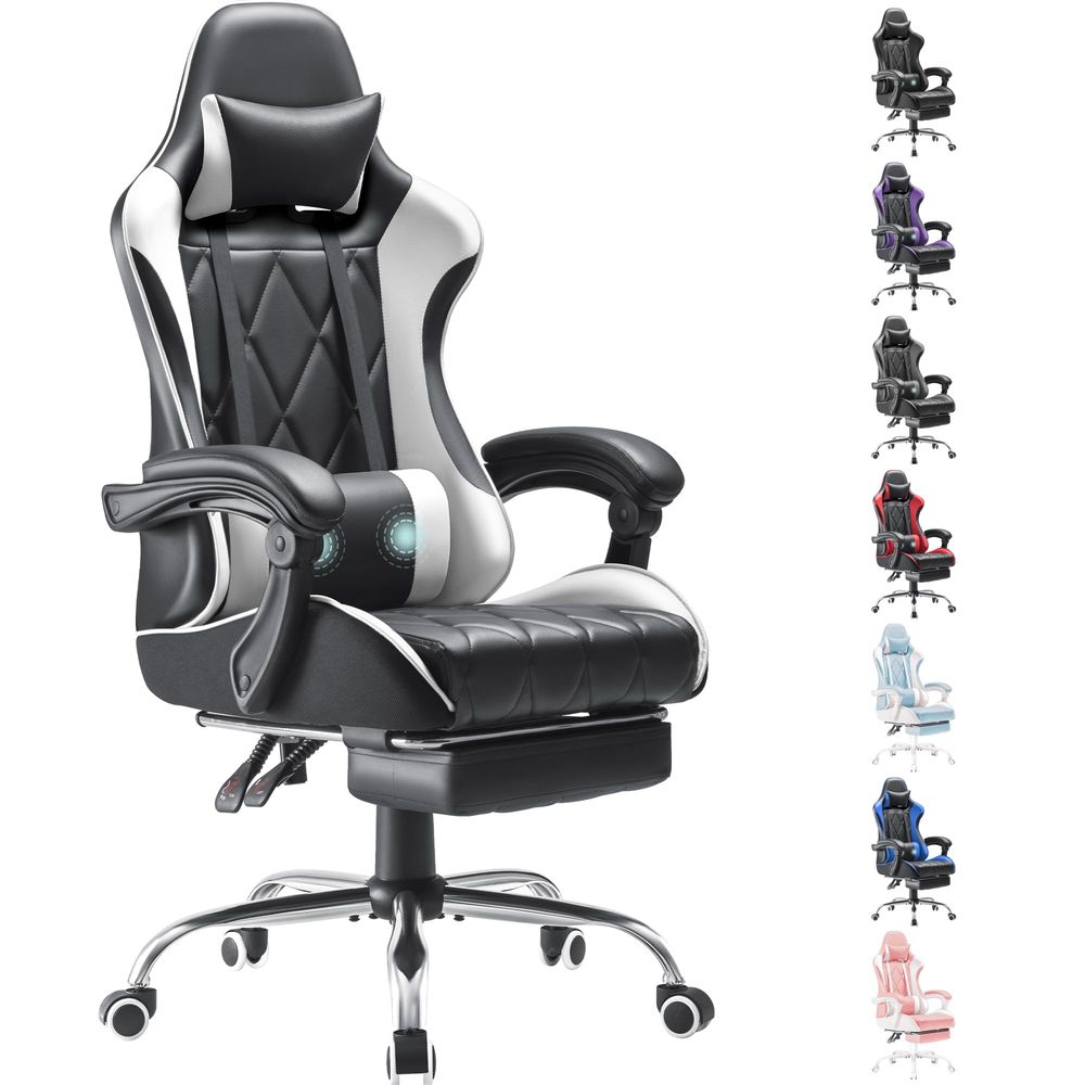 Video Games - Gaming-Stuhl, Computerstuhl mit Fußstütze und Massage-Lendenwirbelstütze,