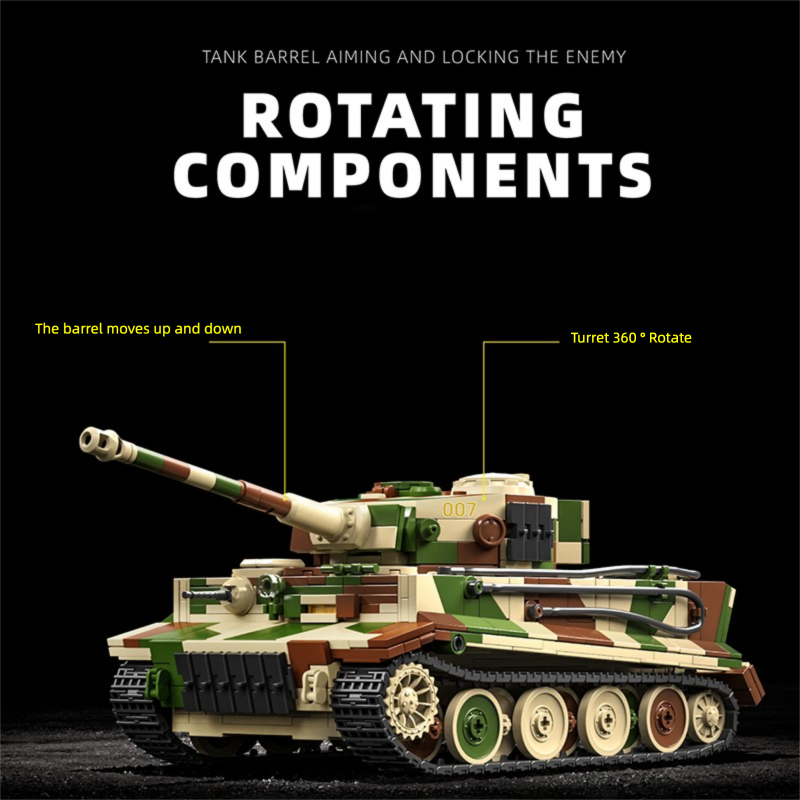 Lego Compatible Military Tank - 1:28 Deutscher Tiger-Panzer Baustein-Set, DIY Militärmodell-Bausteine,